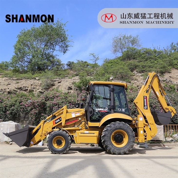 China Factory Manufacturer Shanmon 388T Backhoe Loader With Weichai Engine & Italy Carraro Transmission & Luxury ROPS FOPS Cabin For Sale